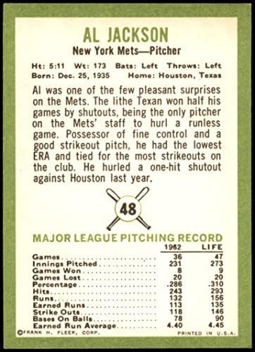 1963 Fleer 48 Ел Джаксън Ню Йорк Метс (Бейзболна картичка) EX/MT + Метс