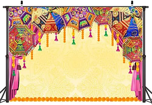 Ticuenicoa 9x6 фута Фон за парти в чест на Дивали, Индийското Сватбена Украса, Червена Завеса, Цветове, Фон, Фестивал