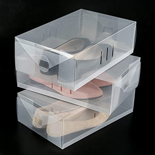 ROYJACKSON 18 Опаковки, Пластмасови Прозрачни Кутии за обувки, Штабелируемый Органайзер за обувки в гардероба, Сгъваеми