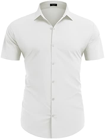 Мъжки бизнес Ризи COOFANDY С Къс ръкав, Без Бръчки, Ежедневни Риза с копчета