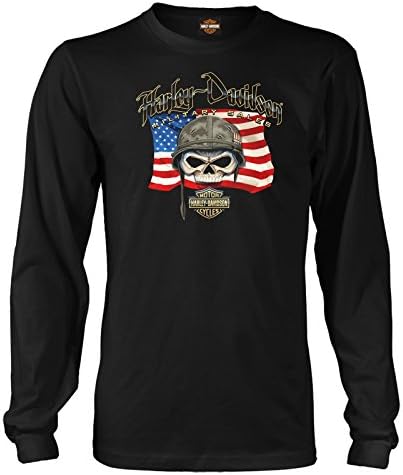Harley-Davidson Military - Мъжки t-shirt с Патриотичен модел на Черепа с дълъг ръкав - Overseas Tour | Willie G Flag