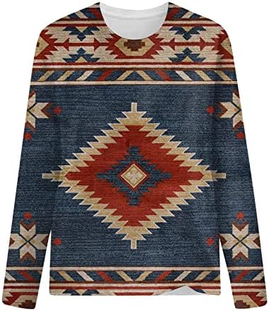 Реколта ризи за жени, ежедневни тениски с принтом в етнически стил на ацтеките, върхове с геометричен модел в западен