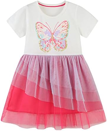 Бебешка рокля KAGAYD за момичета, Лятото сетчатое бебешка рокля с анимационни принтом Пеперуди, Дантелено Принцеса рокля