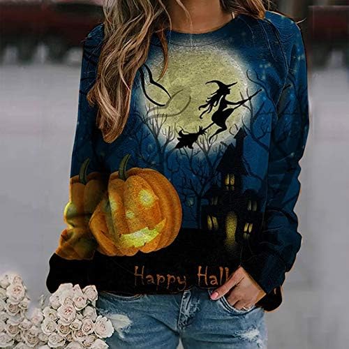 Дамски Ризи с Припокриване на Хелоуин, Блузи с дълъг ръкав под формата на Тиква, Пуловер