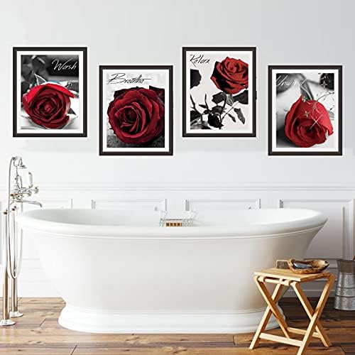 NOROUOV Модерни Червени Рози, Цветя в Сиво Книги Стенни Художествени Картини Комплект от 4 (Платно размер 8X10 инча)