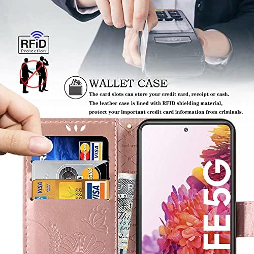 Чанта-портфейл kazineer от естествена кожа за Samsung Galaxy S20 FE 5G, с отделения за карти с RFID заключване (Розово