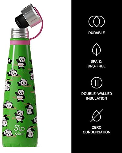 Бутилка за вода S 'ip by S' well от неръждаема стомана - 15 мл - Светещо в тъмното Panda Twirl - С двойни стени и вакуум