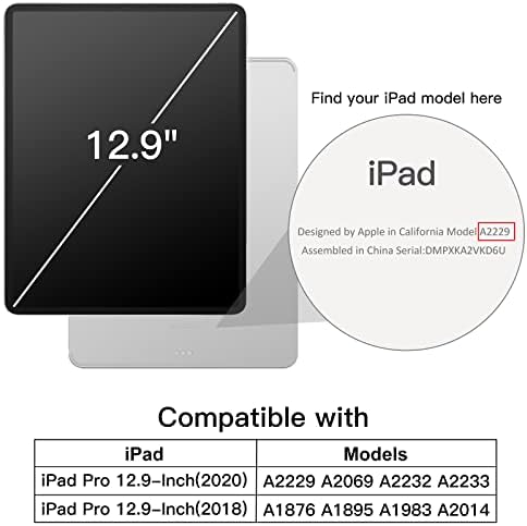 Калъф JETech за iPad Pro 12,9 инча (модел 2020/2018, 4-ро / 3-то поколение), който е съвместим с Молив, калъф за автоматично