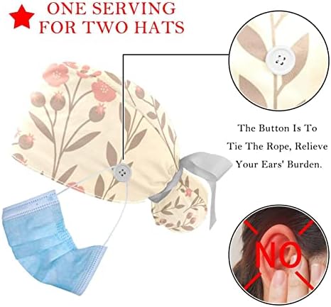 Работна Шапка с Копчета и Ленточными Завязками за Жени, 2 за Опаковане на Регулирани Хирургически шапки за еднократна