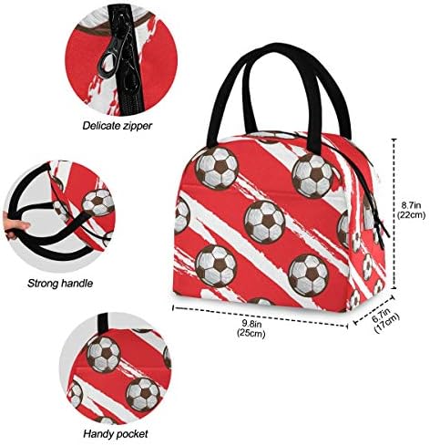Случайна чанта за обяд Дамски - Футбол, Червена, Бяла, Голяма Запечатани Чанта за Обяд с плечевыми ремъци за работа,