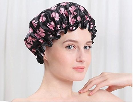 Модерен дизайн, Стилна висококачествена Множество шапка за душ с красив дизайн и цвят (за Възрастни размер, черна (розово
