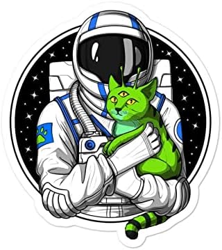Астронавт със стикер Извънземна котка Забавен за Броня на автомобила Waterbottle 5 инча