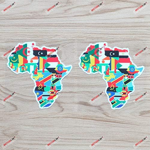 Африка на Африканския Континент Всички Знамена на Страните Карта Контур Vinyl Стикер Стикер - 2 Опаковки гланц, 4 инча,
